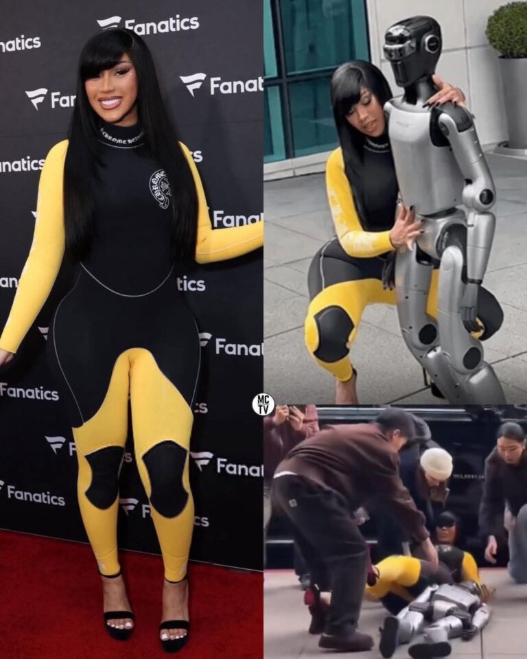 Cardi B falls after a robot launches at her while she was dancing on it 🤖